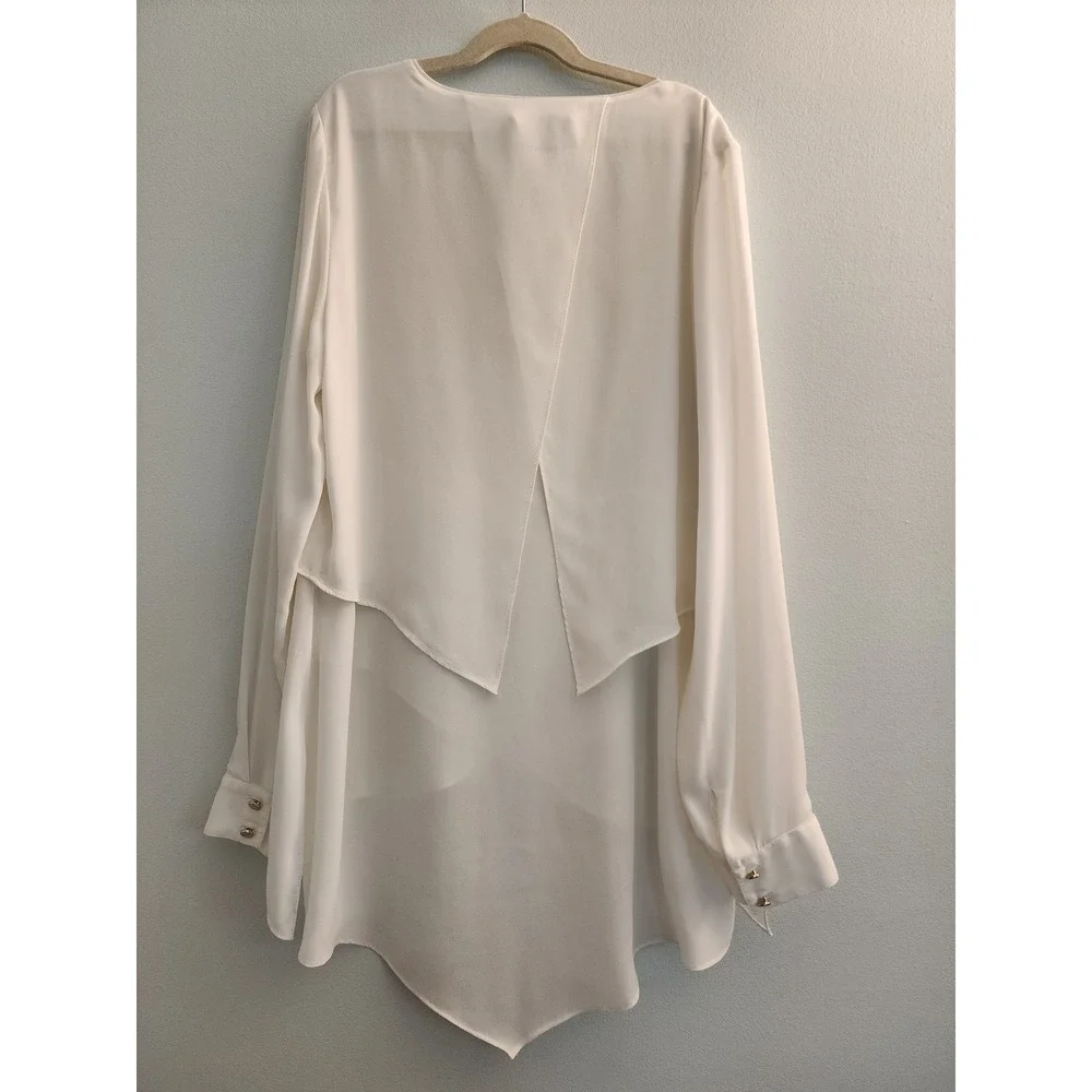 White House Black Market White Tiered High-Low V-Neck Blouse Size 4 570168174